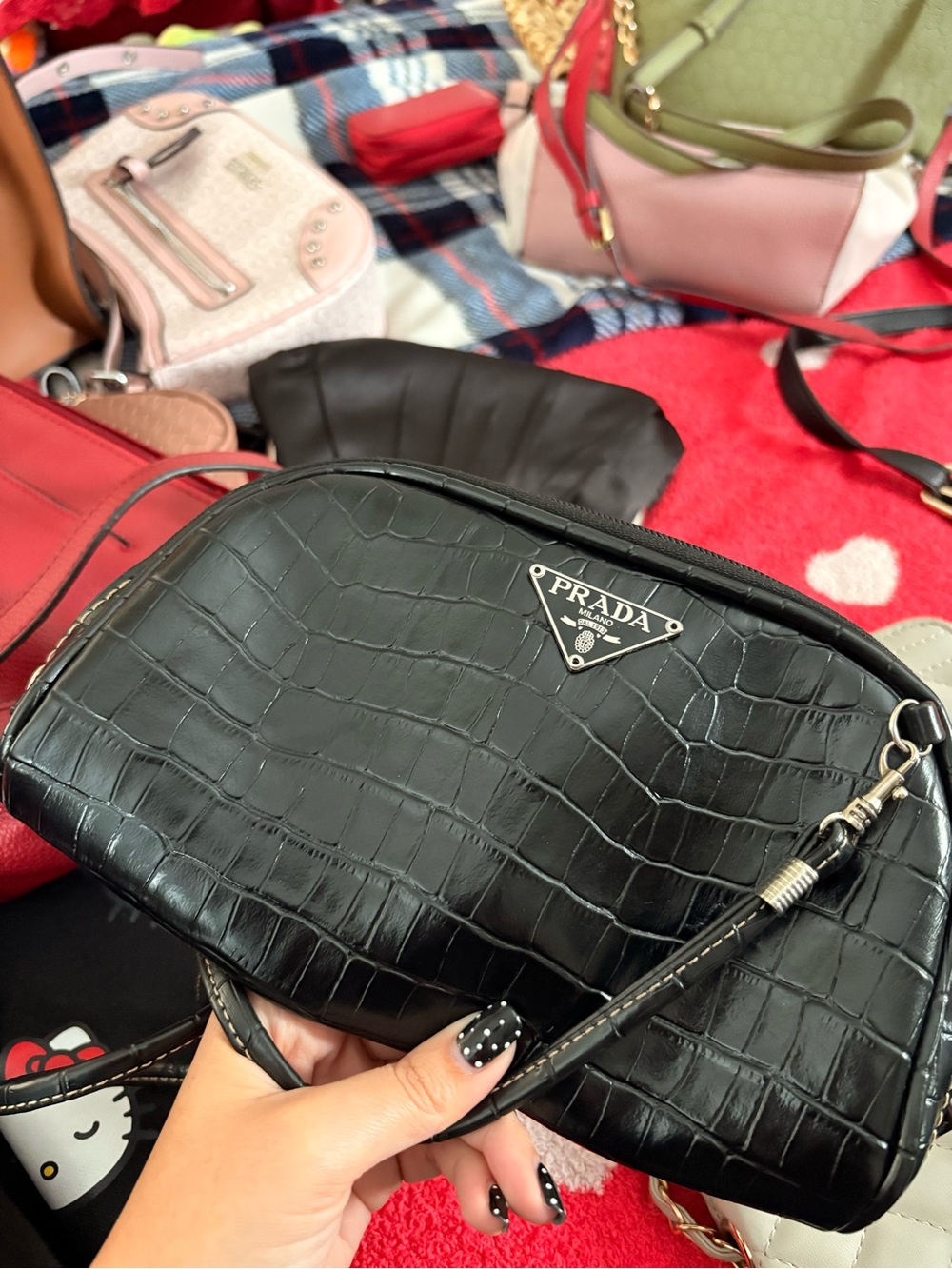 Prada (?) Black Croc-Embossed Crossbody Bag *SEE DESCRIPTION*